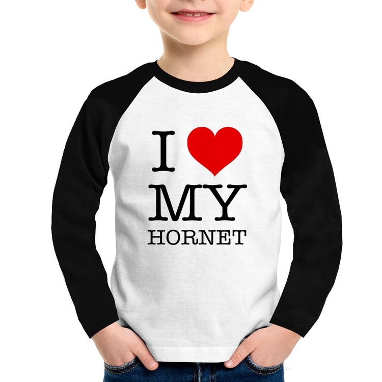Camiseta Raglan Infantil I Love My Hornet Manga Longa