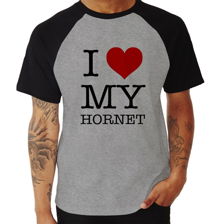 Camiseta Raglan I Love My Hornet - Cinza/Preto