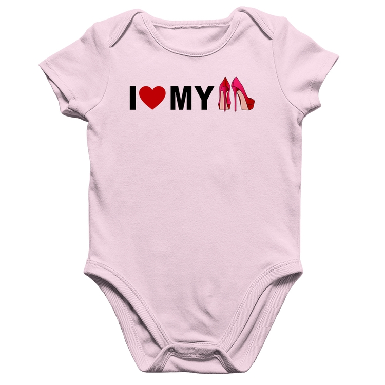 Body Bebê Algodão I Love My Shoes - Rosa Bebê