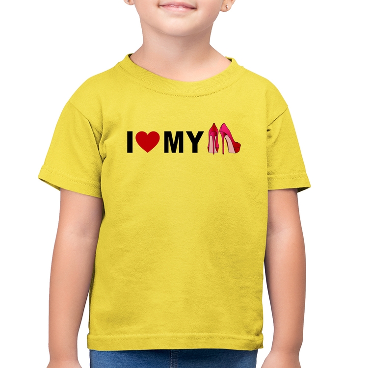 Camiseta Algodão Infantil I Love My Shoes - Amarelo Canário