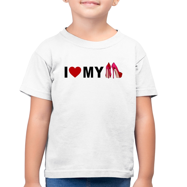 Camiseta Algodão Infantil I Love My Shoes - Branca