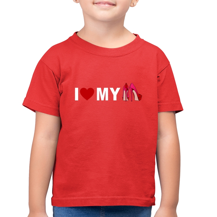 Camiseta Algodão Infantil I Love My Shoes - Vermelha