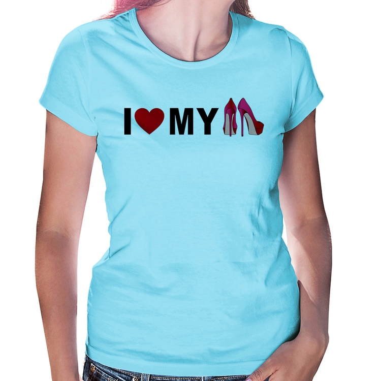 Baby Look I Love My Shoes - Azul Bebê