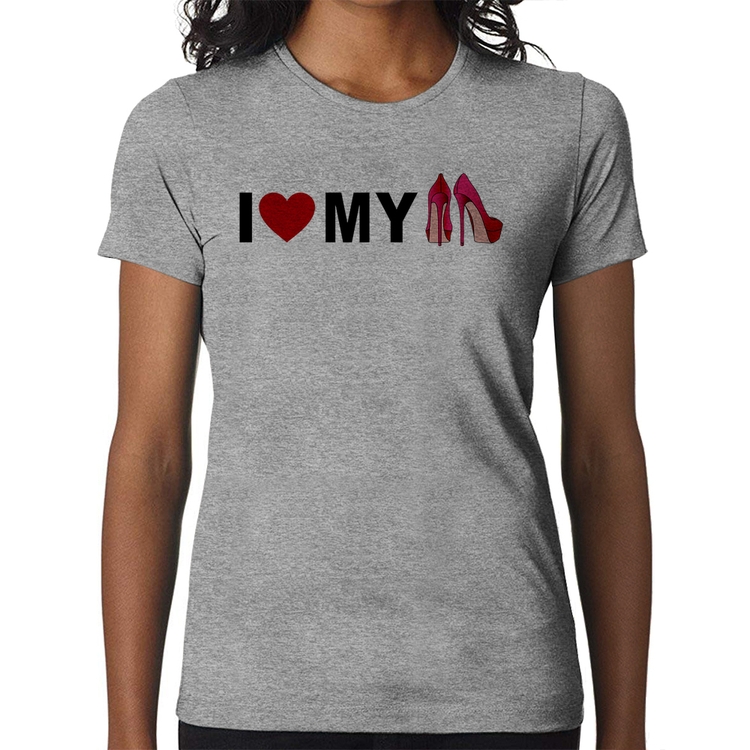 Baby Look I Love My Shoes - Cinza