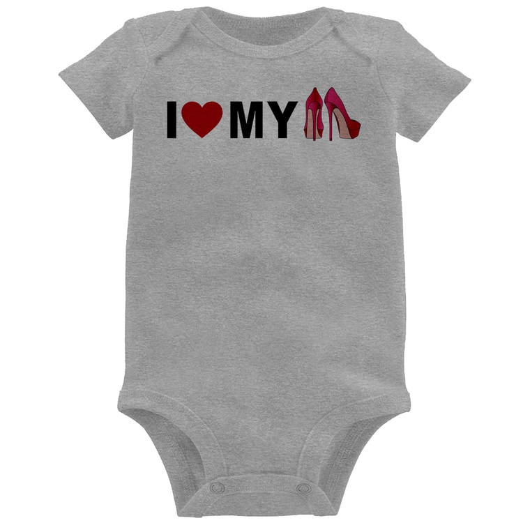 Body Bebê I Love My Shoes - Cinza