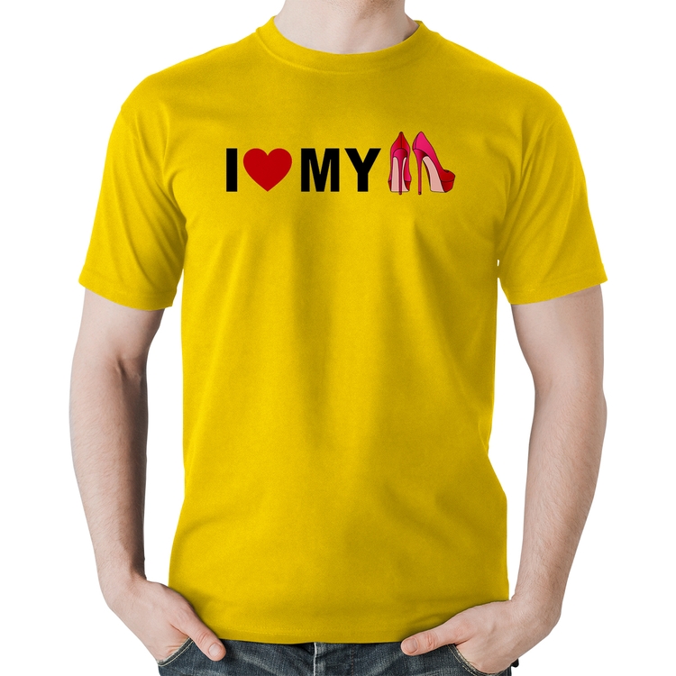 Camiseta Algodão I Love My Shoes - Amarela