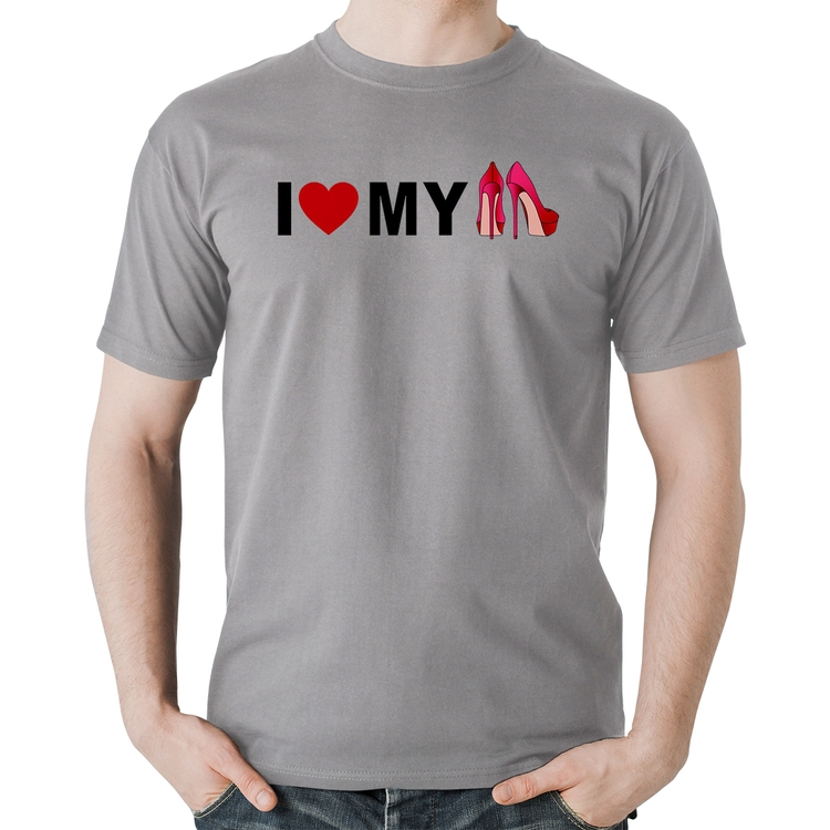 Camiseta Algodão I Love My Shoes - Cinza