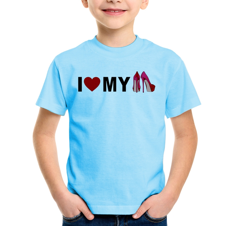 Camiseta Infantil I Love My Shoes - Azul Bebê