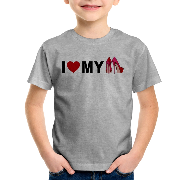 Camiseta Infantil I Love My Shoes - Cinza