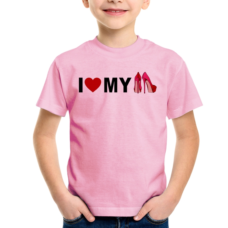Camiseta Infantil I Love My Shoes - Rosa Bebê