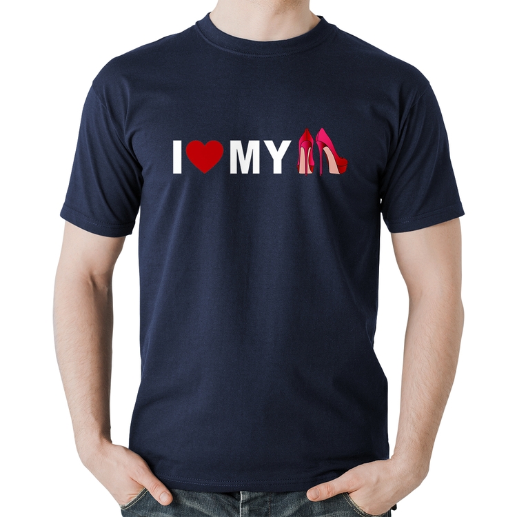 Camiseta Algodão I Love My Shoes - Marinho