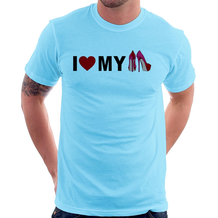 Camiseta I Love My Shoes - Azul Bebê