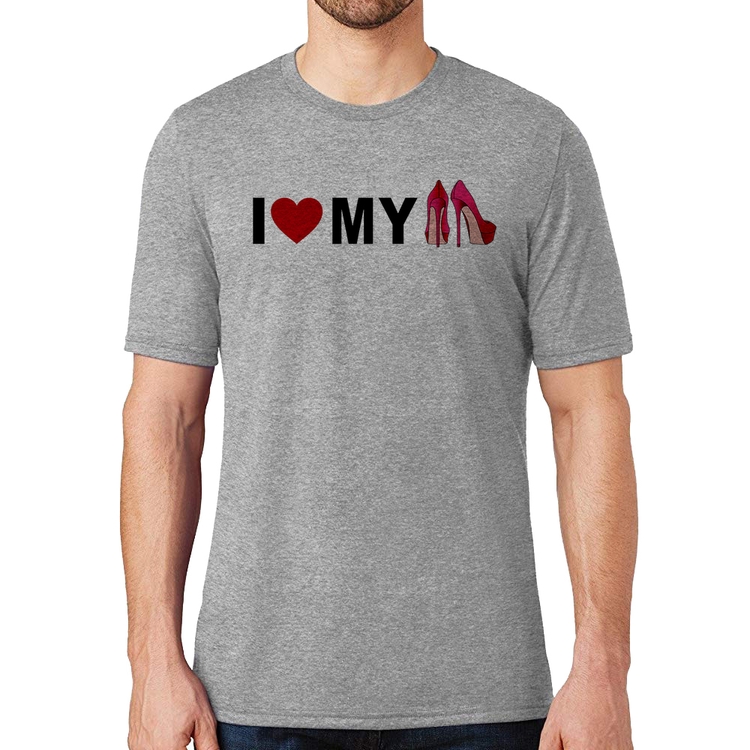 Camiseta I Love My Shoes - Cinza