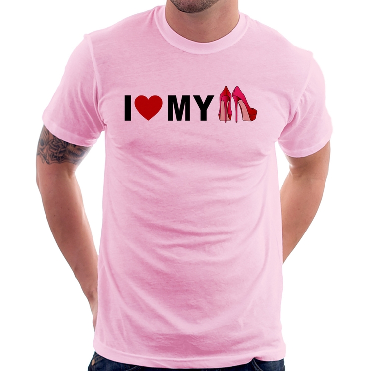 Camiseta I Love My Shoes - Rosa Bebê