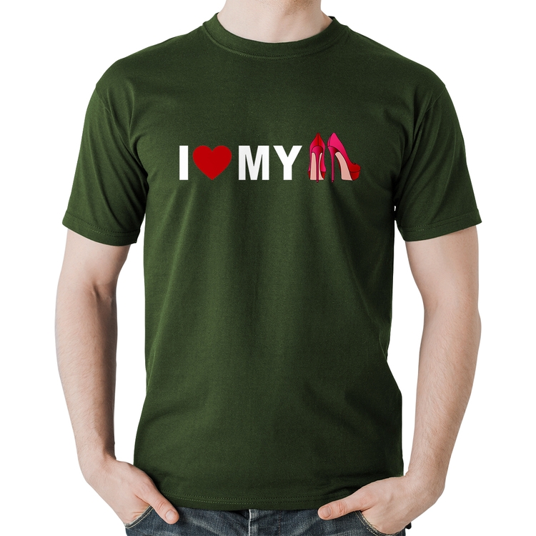 Camiseta Algodão I Love My Shoes - Musgo