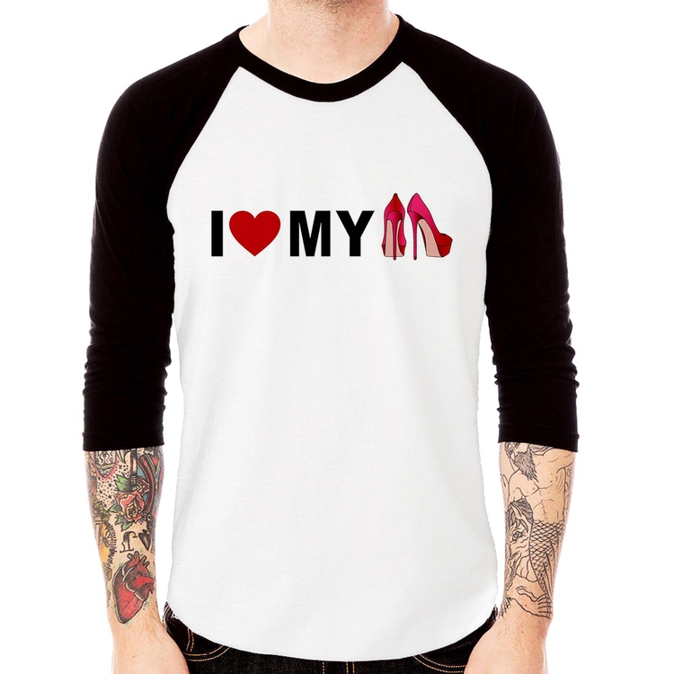 Camiseta Raglan I Love My Shoes Manga 3/4