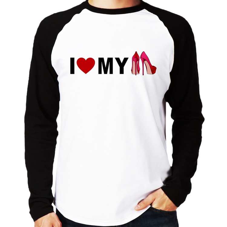 Camiseta Raglan I Love My Shoes Manga Longa