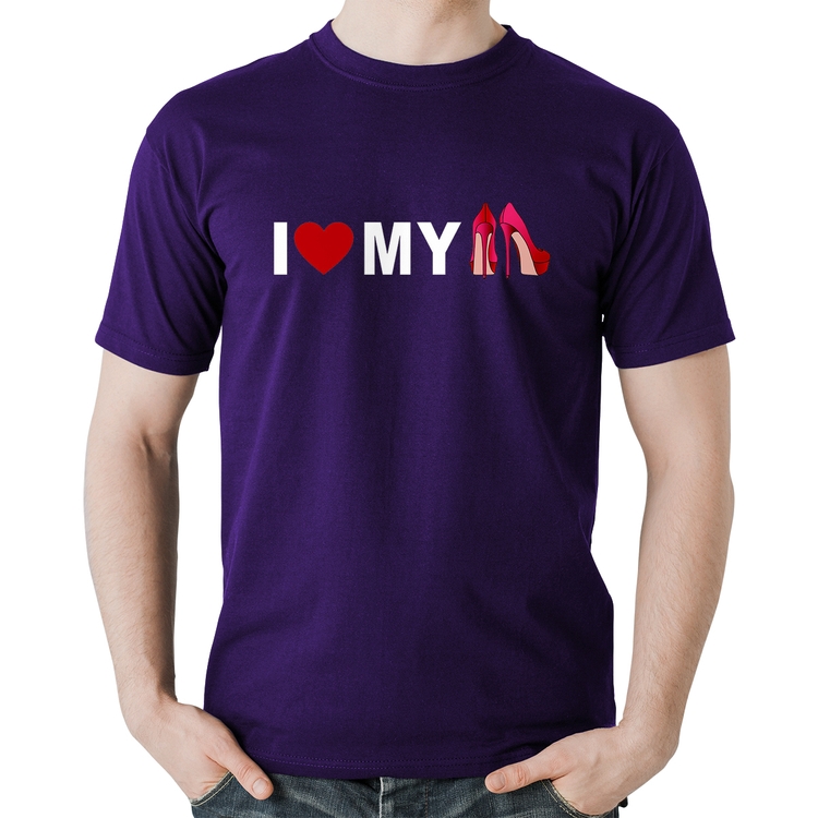 Camiseta Algodão I Love My Shoes - Roxa