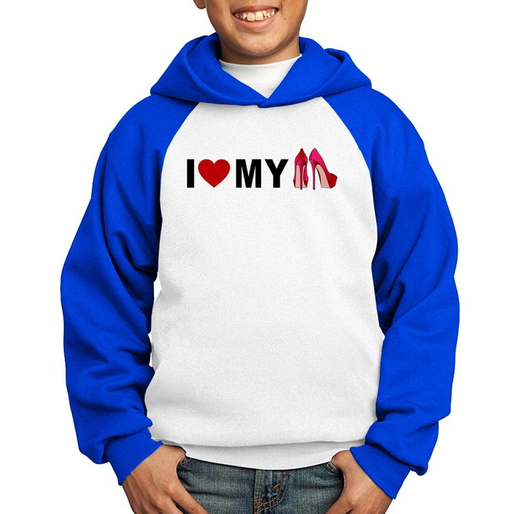 Moletom Infantil I Love My Shoes - Branco/Azul