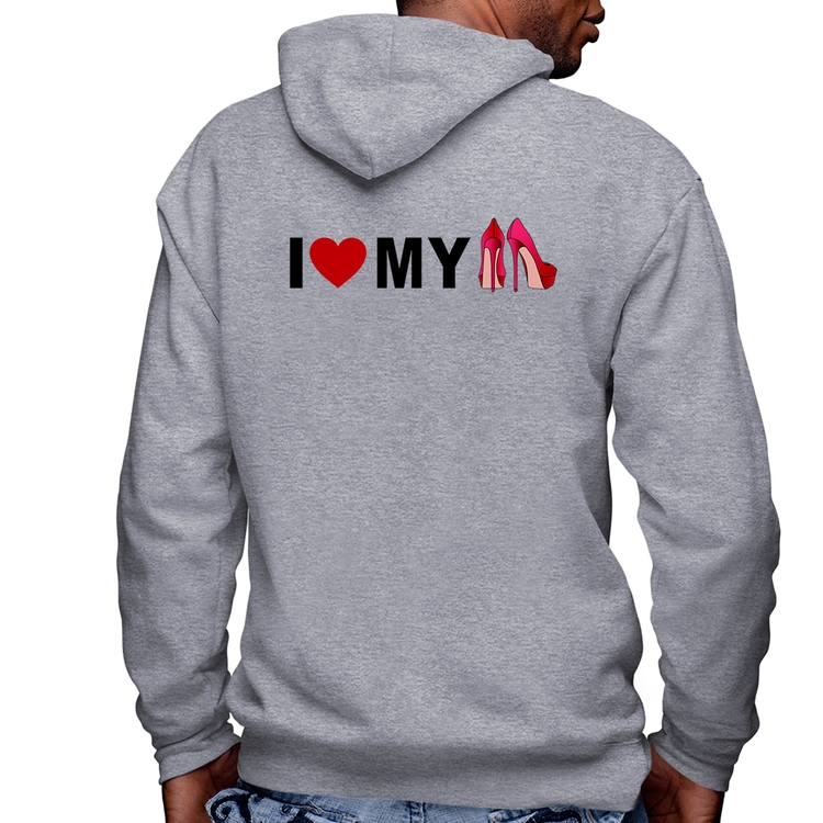 Blusa Moletom I Love My Shoes Masculina com Capuz e Zíper - Mescla