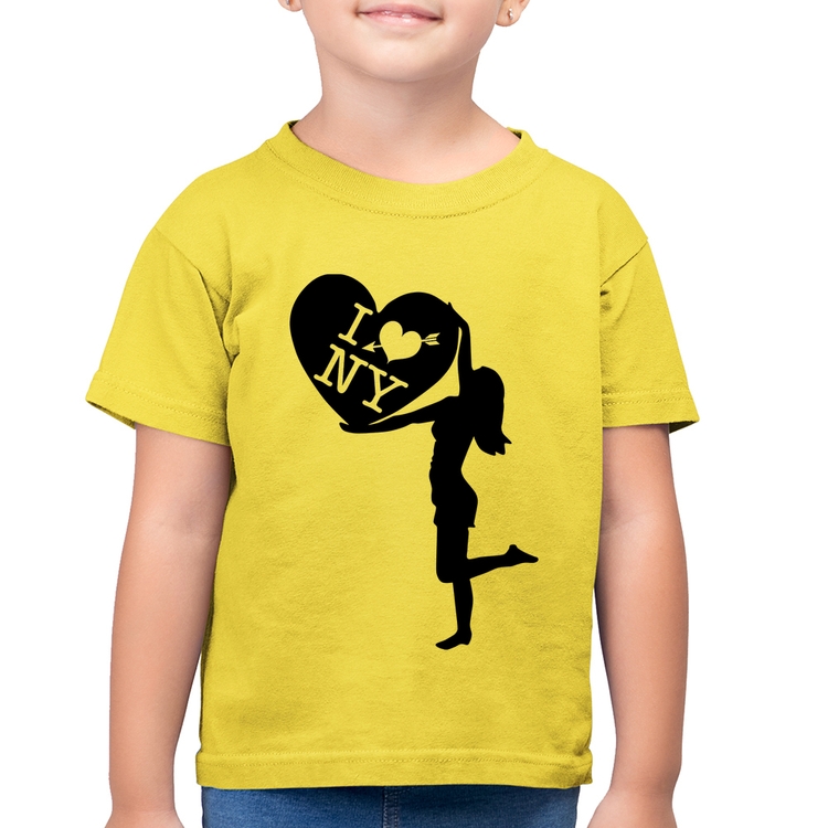 Camiseta Algodão Infantil I love NY Girl - Amarelo Canário