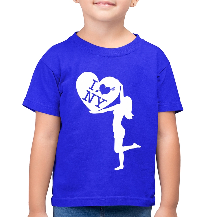Camiseta Algodão Infantil I love NY Girl - Azul Royal