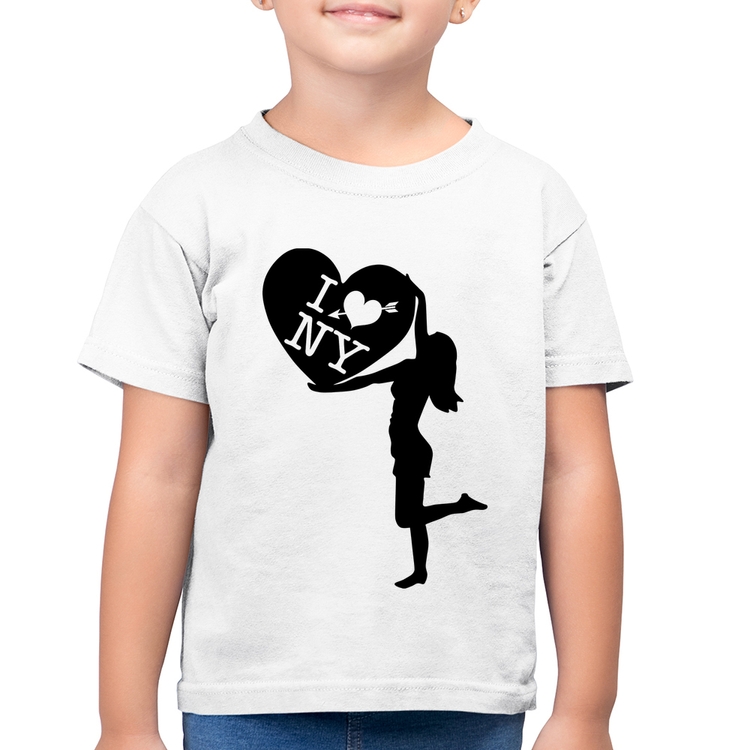Camiseta Algodão Infantil I love NY Girl - Branca