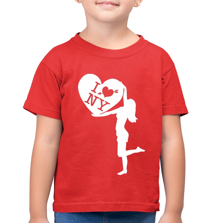 Camiseta Algodão Infantil I love NY Girl - Vermelha