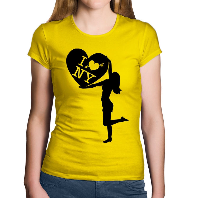 Baby Look Algodão I love NY Girl - Amarela
