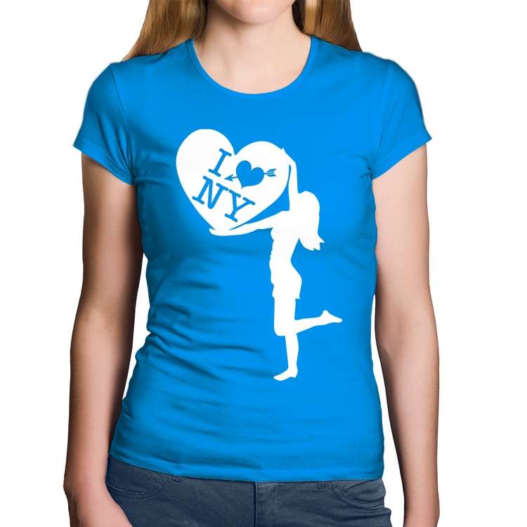 Baby Look Algodão I love NY Girl - Azul