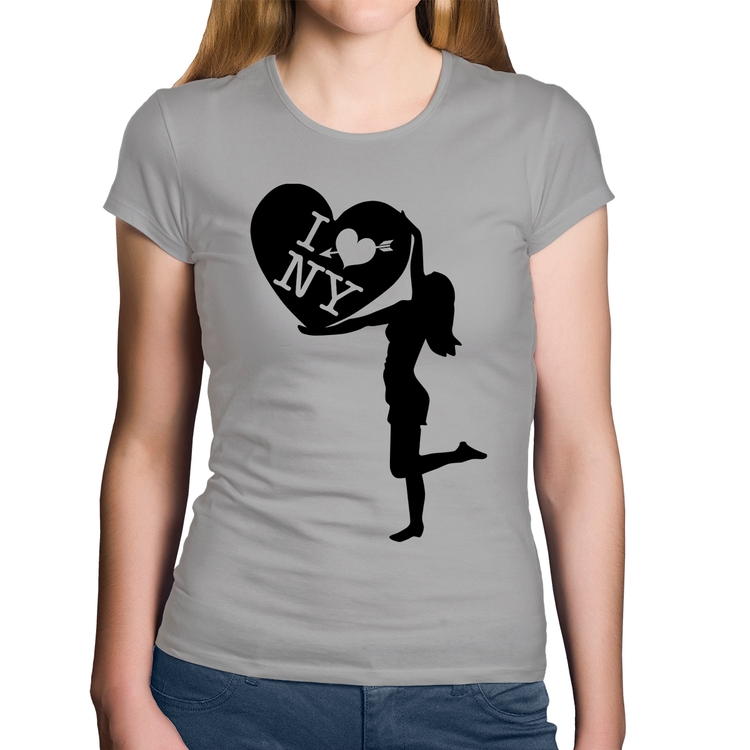 Baby Look Algodão I love NY Girl - Cinza