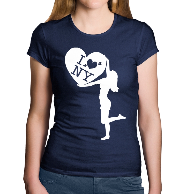 Baby Look Algodão I love NY Girl - Marinho