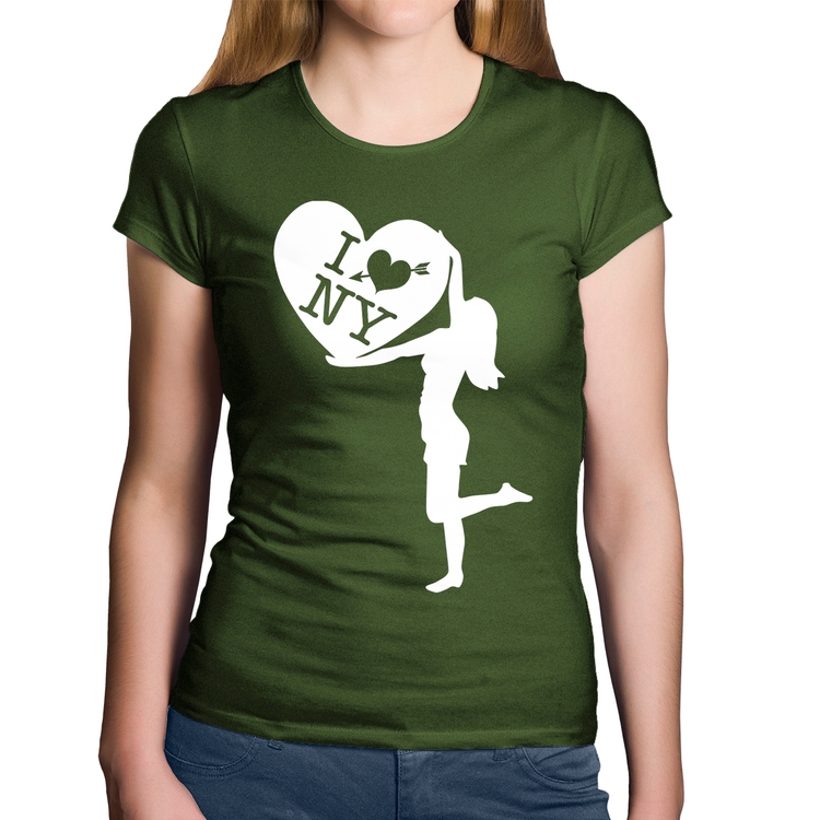 Baby Look Algodão I love NY Girl - Musgo