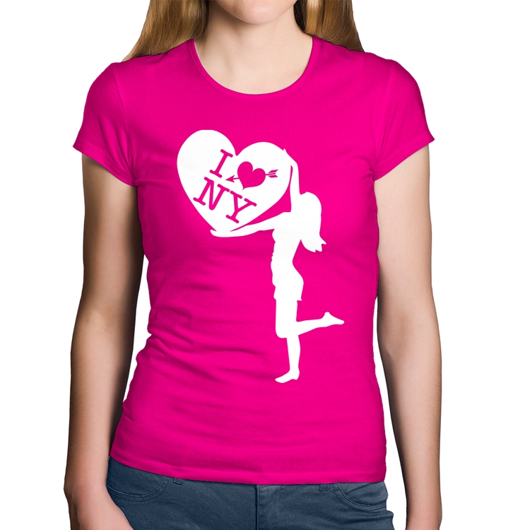 Baby Look Algodão I love NY Girl - Rosa