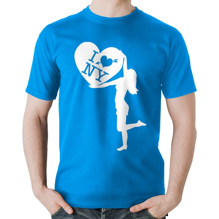 Camiseta Algodão I love NY Girl - Azul