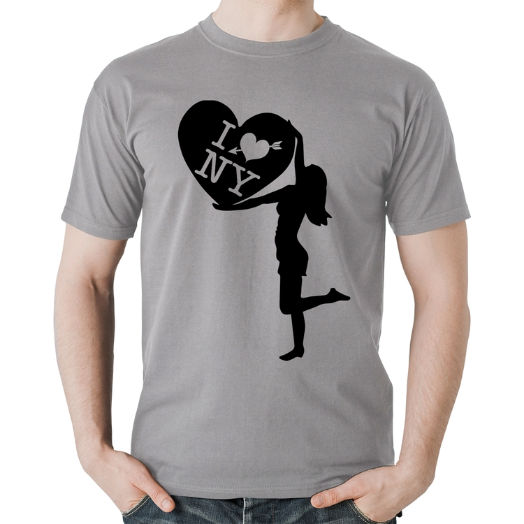 Camiseta Algodão I love NY Girl - Cinza