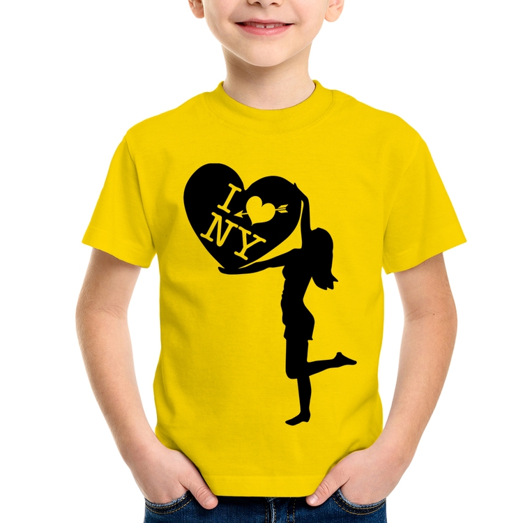 Camiseta Infantil I love NY Girl - Amarela
