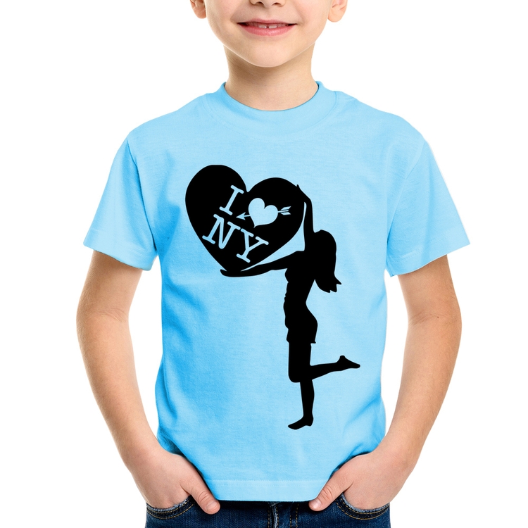 Camiseta Infantil I love NY Girl - Azul Bebê