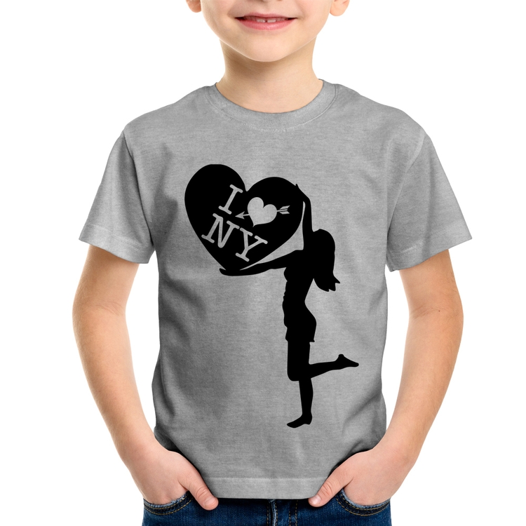 Camiseta Infantil I love NY Girl - Cinza