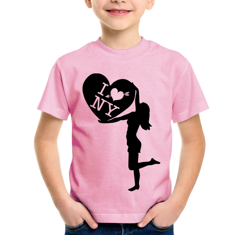 Camiseta Infantil I love NY Girl - Rosa Bebê