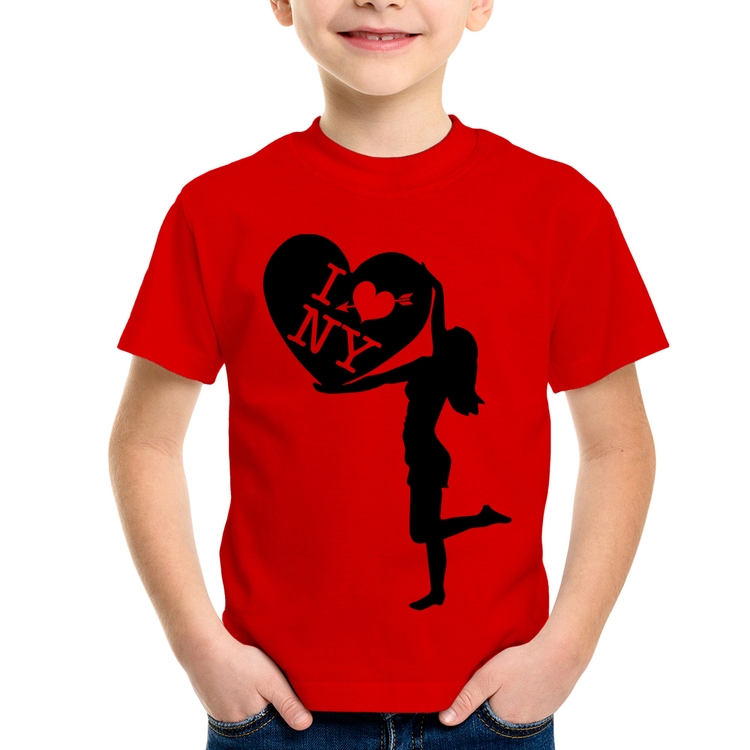 Camiseta Infantil I love NY Girl - Vermelha