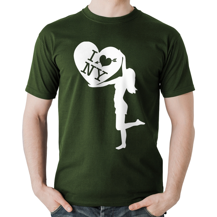 Camiseta Algodão I love NY Girl - Musgo