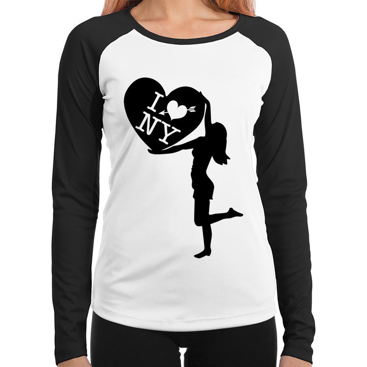 Baby Look Raglan I love NY Girl Manga Longa