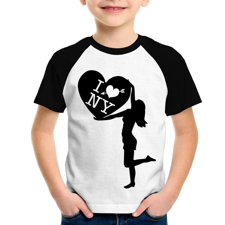 Camiseta Raglan Infantil I love NY Girl