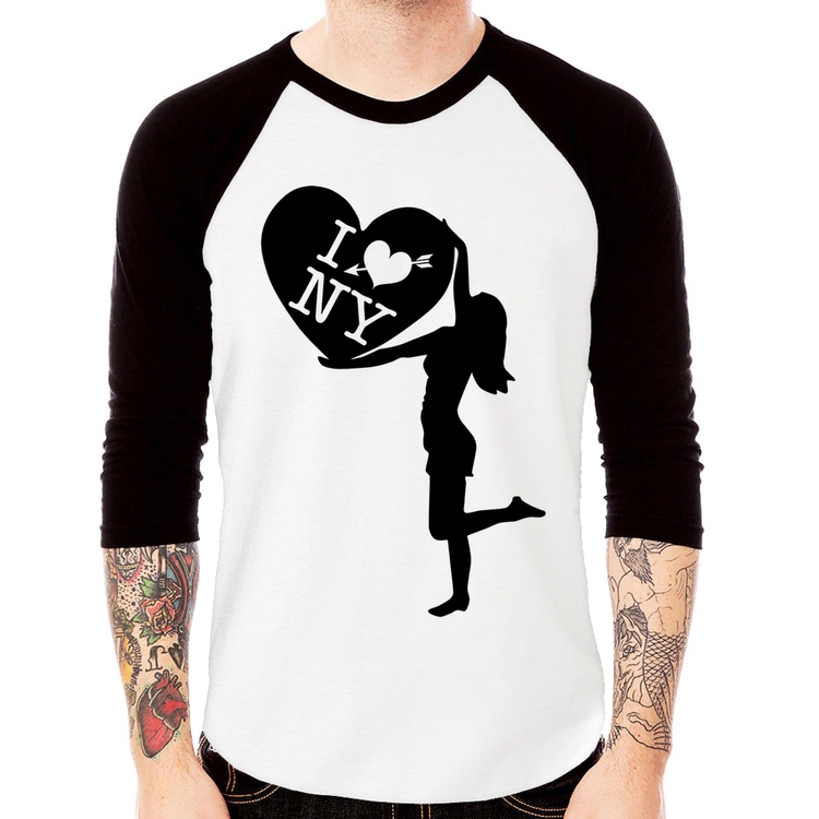 Camiseta Raglan I love NY Girl Manga 3/4