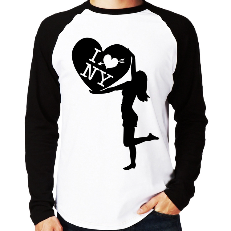 Camiseta Raglan I love NY Girl Manga Longa