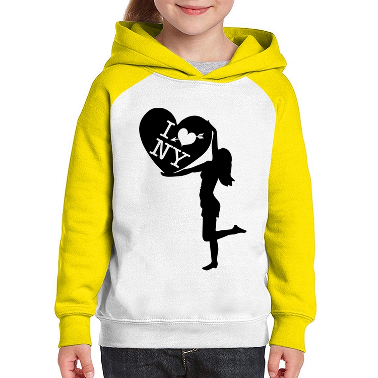 Moletom Infantil I love NY Girl - Branco/Amarelo