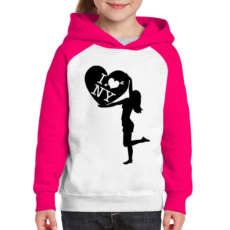 Moletom Infantil I love NY Girl - Branco/Rosa