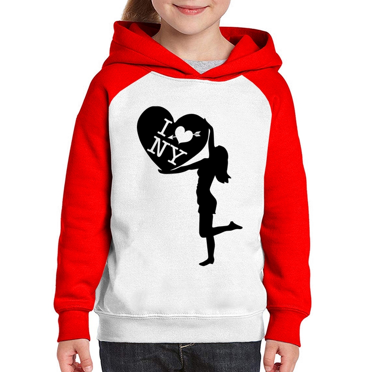 Moletom Infantil I love NY Girl - Branco/Vermelho