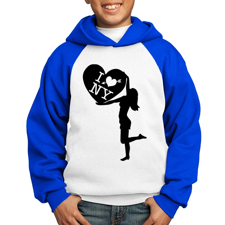 Moletom Infantil I love NY Girl - Branco/Azul